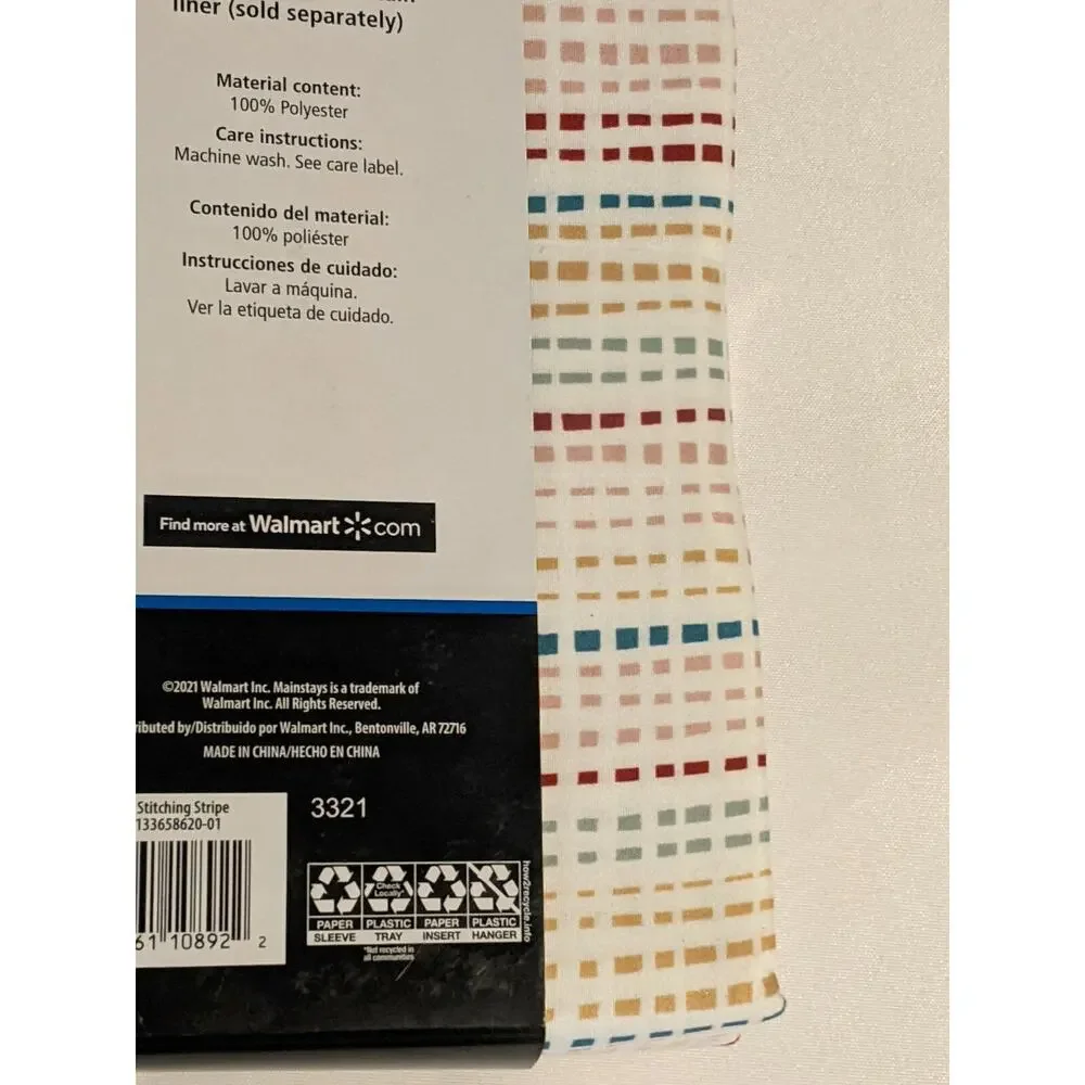 Mainstays Fabric Shower Curtain with Hooks Multi Stitching Stripe 13 Pieces